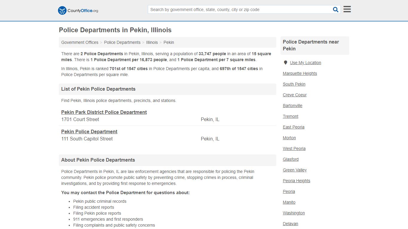 Police Departments - Pekin, IL (Arrest Records & Police Logs)